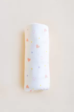 Bamboo Swaddle - White Hearts