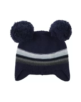 Bebe Indigo Stripe Pom Pom Beanie