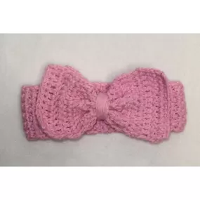 BIG BOW BABY CROCHET WINTER HEADBAND - PINK