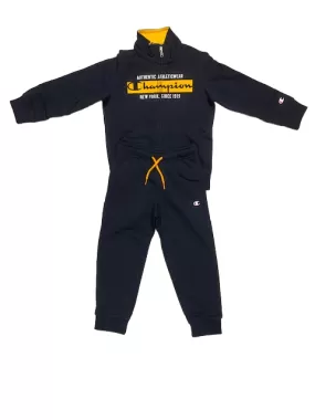 Champion boy's tracksuit in brushed cotton jacket with full zip and trousers with cuff 306180 BS501 NNY blue