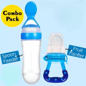 (Combo) Baby Spoon Feeder Silicone Bottle Feeding With Free Fruit Pacifier Toddler