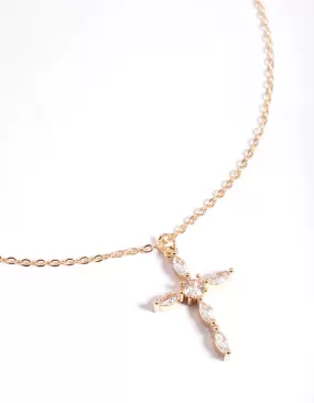 Gold Classic Diamante Cross Necklace