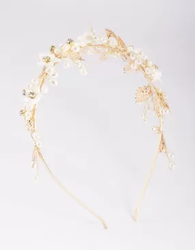 Gold Flower & Leaf Headband