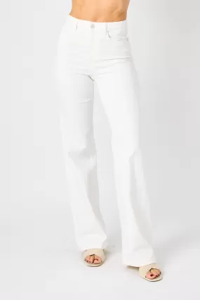 Judy Blue White Jeans Braided Detail Wide Leg