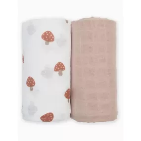 Lulujo Mushroom/Sand Cotton 2-Pack Baby Swaddles