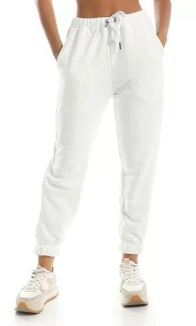 O158142 Elastic Waist With Drawstring White Comfy Jogger