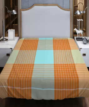 Orange blue handloom cotton double bed bedsheet