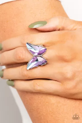 Paparazzi Fluorescent Flutter - Purple Butterfly Ring