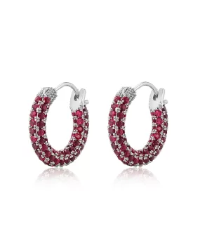 Pave Amalfi Huggies- Ruby Red- Silver