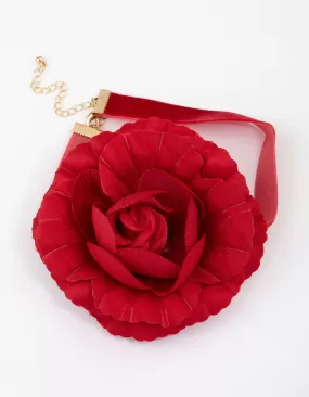 Red Flower Corsage Choker