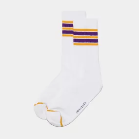 Striped Crew Socks Mens Socks (White/Purple)