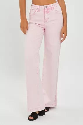 Turning Heads High Waisted Straight Leg Acid Pink Jeans