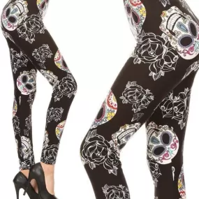 Wicked Soft Sugar Skulls and Roses OS Leggings